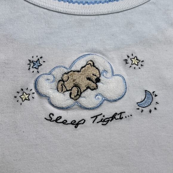 Pillow Talk Embroidered Teddy Bear Sleep Tight Baby Tee T-Shirt White Sleepwear - Picture 2 of 6